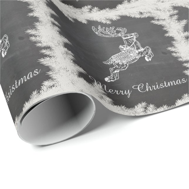 Papier Cadeau Chalet d'hiver de rennes de Noël tendance (Coin rond)