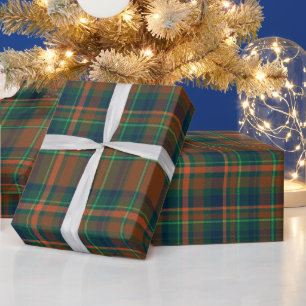 Papier Cadeau Chaleureuse flanelle bleu marine et orange plaid