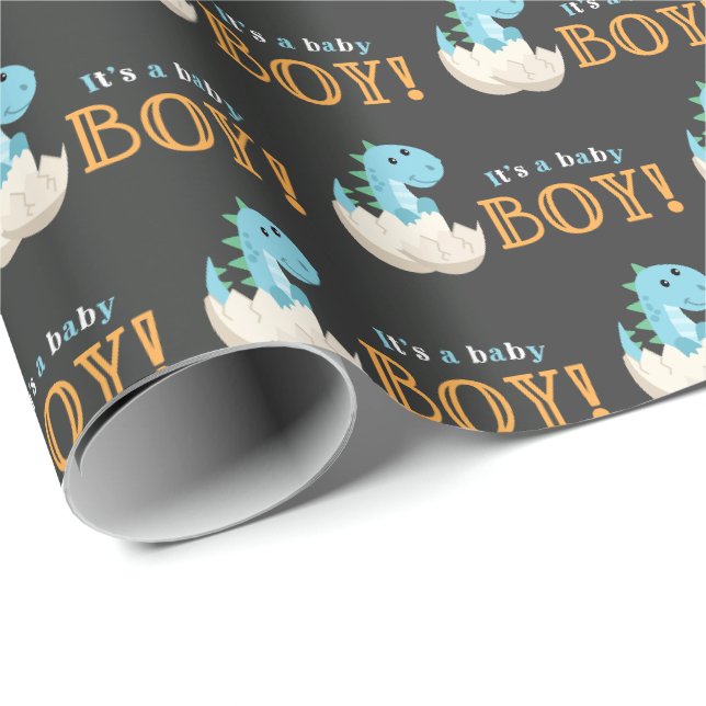 Papier Cadeau Chalkboard Dinosaur Boy Baby shower (Coin rond)