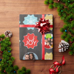 Papier Cadeau Chalkboard Famille Photo Reinder de Noël