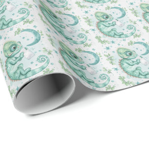 Papier Cadeau Chameleon Cute Baby Pastel Motif d'aquarelle