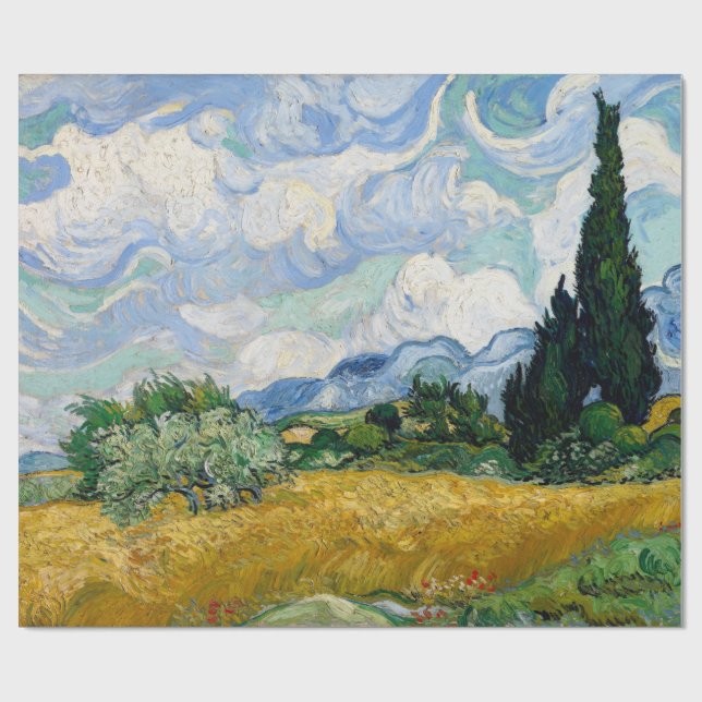 Papier Cadeau Champ de blé avec des cyprès par Vincent van Gogh (Plat)