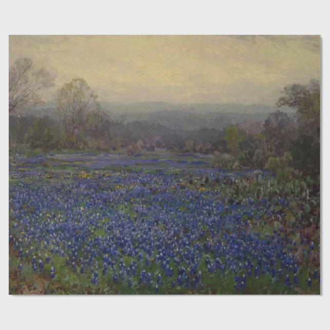 Papier Cadeau Champ de fleurs de bleuets (paysage rural) (Plat)