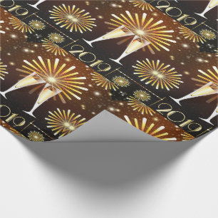 Papier Cadeau Champagne et feux d'artifice Nouvel An Eve 2019 Mo
