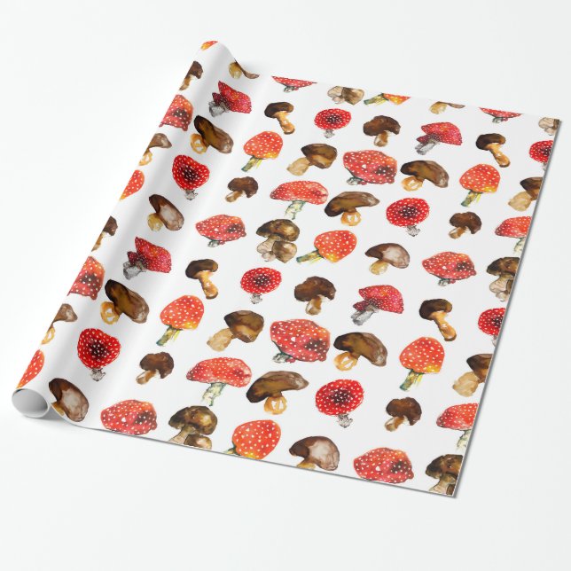 Papier Cadeau Champignons d'aquarelle motif de chute (Déroulé)