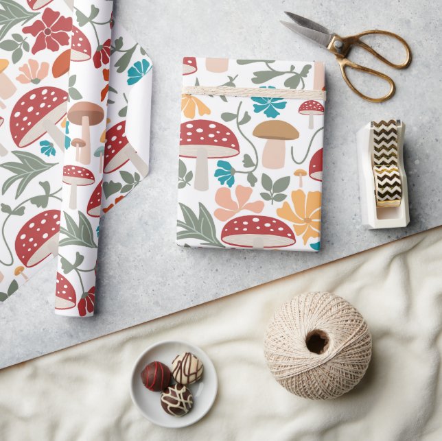 Papier Cadeau Champignons et fleurs du milieu du siècle moderne  (Artisanat)