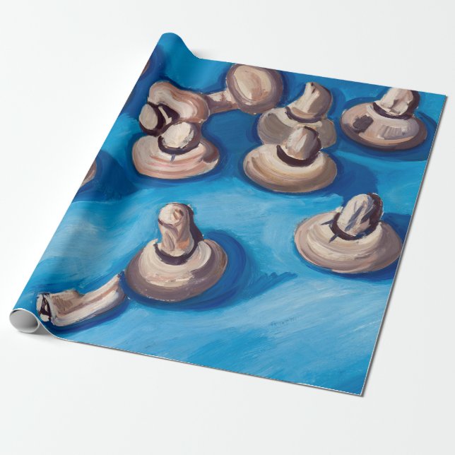 Papier Cadeau Champignons sur un Arrière - plan bleu, 1929 par H (Déroulé)