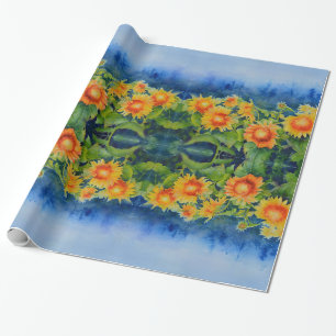 Papier Cadeau champs de tournesol- aquarelle