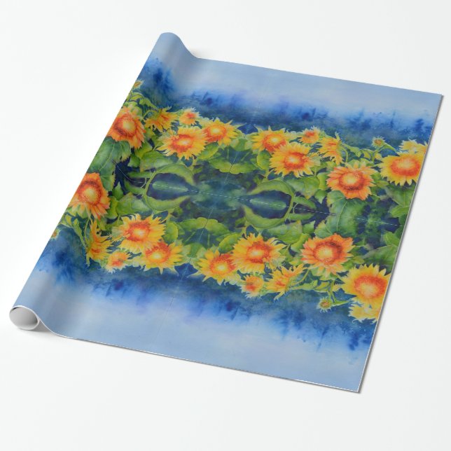 Papier Cadeau champs de tournesol- aquarelle (Déroulé)