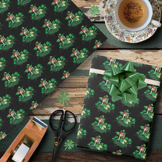 Papier Cadeau Chance Fée Irlandaise Verte (Créateur téléchargé)