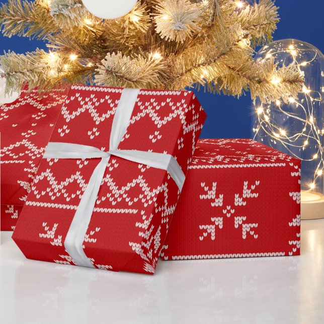 Papier Cadeau Chandail de Noël en bonnet Rouge Poinsettia (Vacances)
