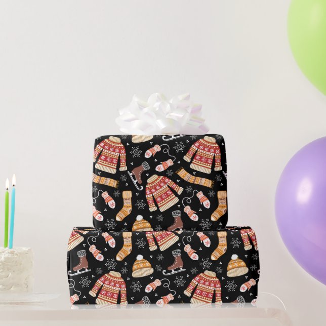 Papier Cadeau Chandail de Noël moche Noir Météo (Cadeaux de fête)