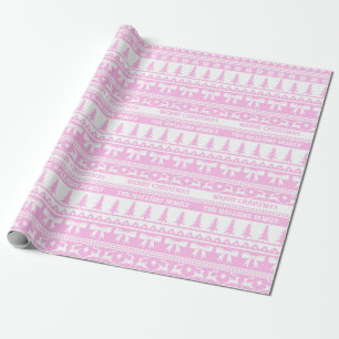 Papier Cadeau Chandail de Noël Nom de famille Monogramme rose bl