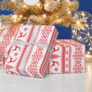 Papier Cadeau Chandail de Noël rouge brun motif monogramme