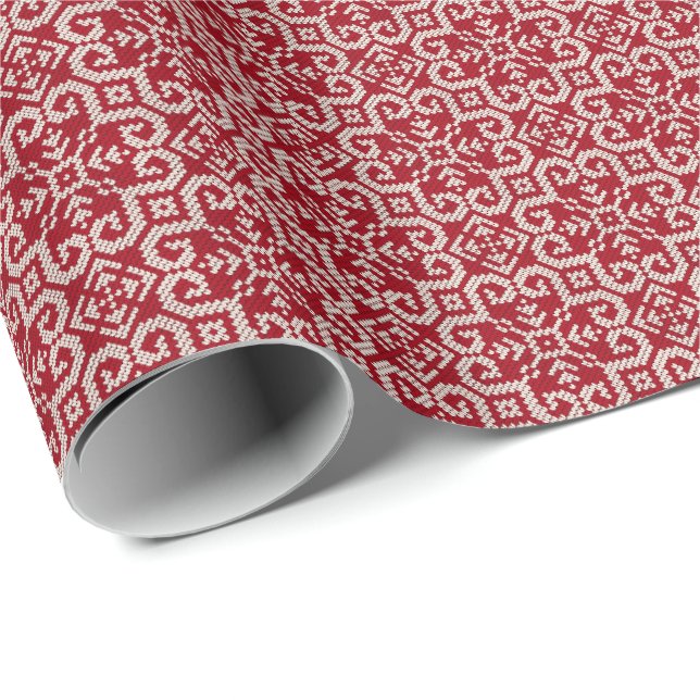 Papier Cadeau Chandail de Noël Scandi Rouge (Coin rond)