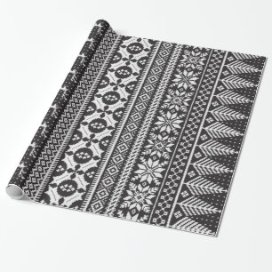 Papier Cadeau chandail juste noir et blanc de knit d'île