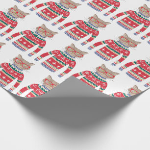 Papier Cadeau Chandail laid drôle de Noël, amoureux des chats