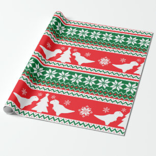 Papier Cadeau Chandail Nordic Fair Isle T-Rex Dinosaures