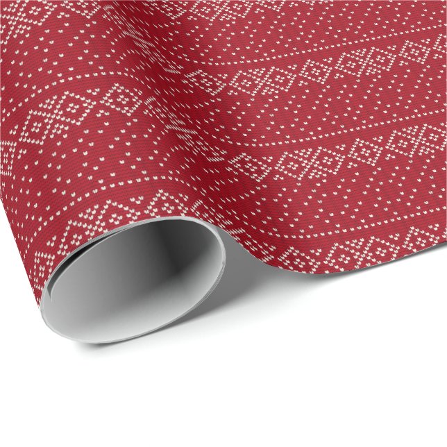 Papier Cadeau Chandail Scandi Christmas Stripe Knit Rouge (Coin rond)