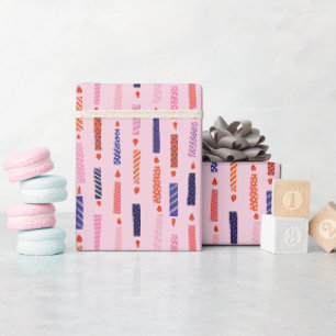 Papier Cadeau Chandelles D'Anniversaire Jolie Rose