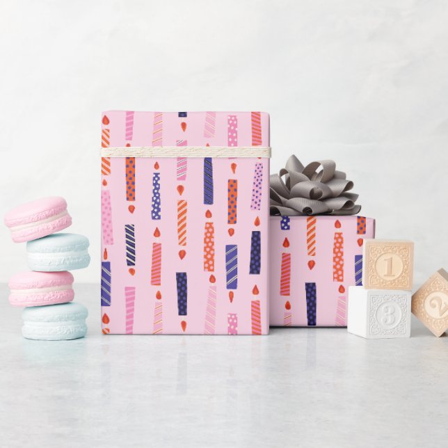 Papier Cadeau Chandelles D'Anniversaire Jolie Rose (Baby Shower)