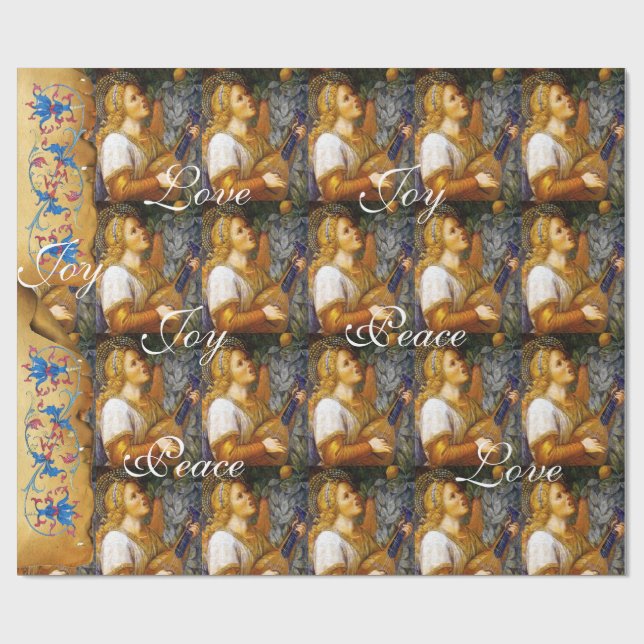 PAPIER CADEAU CHANTER ANGEL DE NOËL, JOY PEACE LOVE PARCHMENT (Plat)