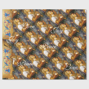 PAPIER CADEAU CHANTER ANGEL DE NOËL, JOY PEACE LOVE PARCHMENT