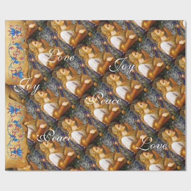 PAPIER CADEAU CHANTER ANGEL DE NOËL, JOY PEACE LOVE PARCHMENT (Plat)