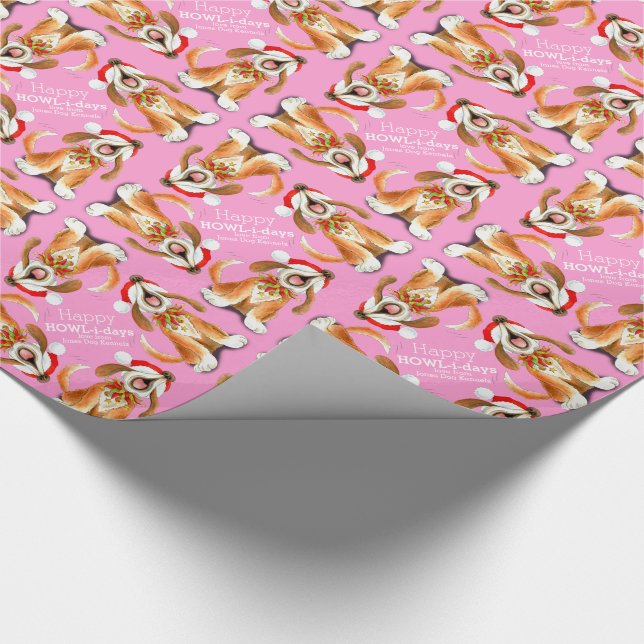 Papier Cadeau Chanter chien art heureux howlidays rose Noël (Coin)