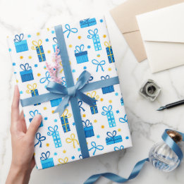 Papier Cadeau Chanukah présente des cadeaux avec des vaches Bleu