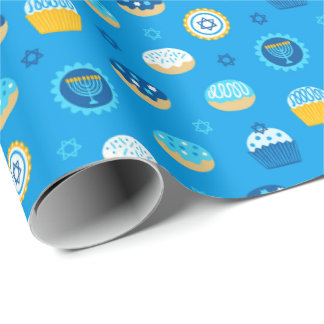 Papier Cadeau Chanukah Star juive Cupcakes Blue Jelly Doughnut