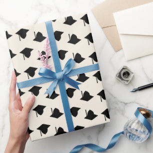 Papier Cadeau Chapeau de fin d'études dessus motif crème légère