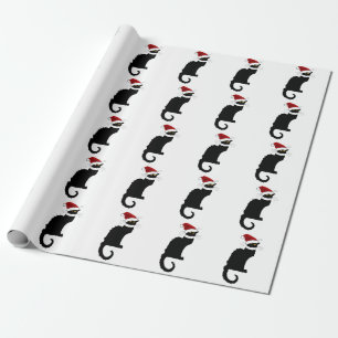 Papier Cadeau Chapeau de Noël de Santa Le Chat Noir