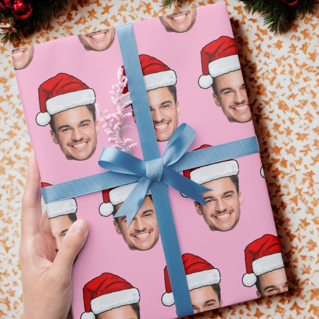 Papier Cadeau Chapeau de Père Noël avec photo de visage personna (Créateur téléchargé)