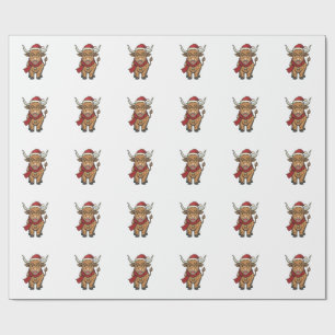 Papier Cadeau Chapeau de Santa Cow Highland Noël Vintage Vector_