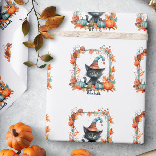 Papier Cadeau Chapeau de sorcière de chat noir effrayant mignon