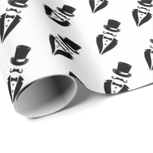 Papier Cadeau Chapeau Haut-de-Forme Moustache Smoking Mariage