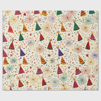 Papier Cadeau Chapeaux de fête et feux d'artifice motif sans cou
