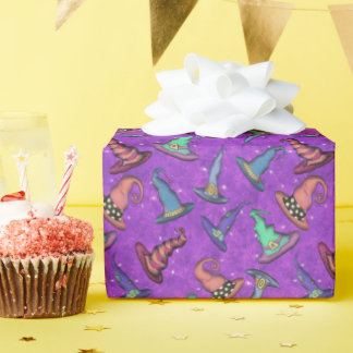 Papier Cadeau Chapeaux de sorcière d'Halloween sur fond rose fuc