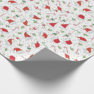 Papier Cadeau Chapeaux et Sucres de canne du Père Noël