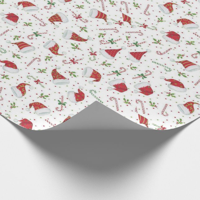 Papier Cadeau Chapeaux et Sucres de canne du Père Noël (Coin)