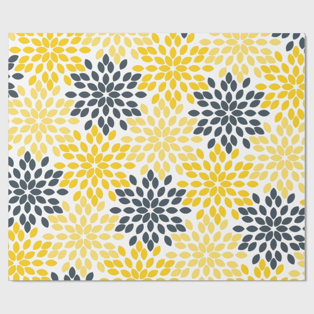 Papier Cadeau Charbon jaune et gris Moderne Floral (Plat)