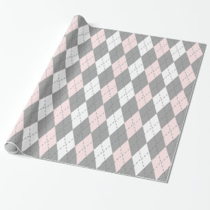 Papier Cadeau Charbon Rose Clair Gris Foncé Blanc XL Argyle