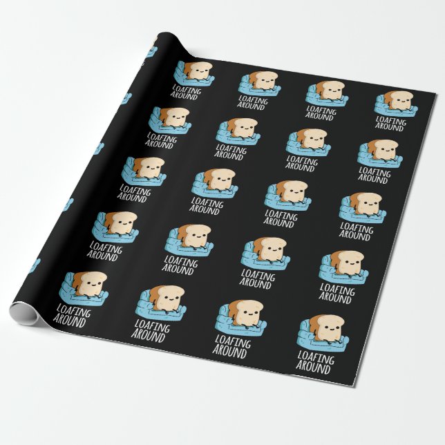 Papier Cadeau Chargement Autour De Drôle Pain Pun Foncé BG (Déroulé)