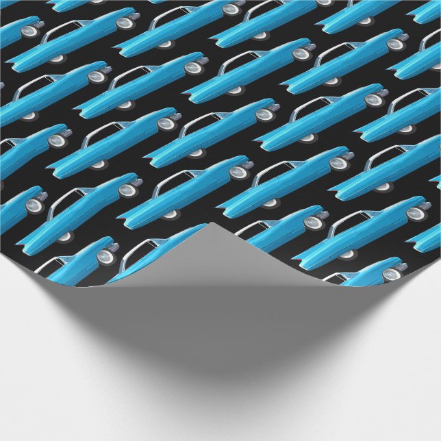 Papier Cadeau Chariot à ailettes d'années '60 dans le bleu (Coin)