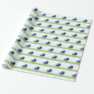 Papier Cadeau Chariot bleu vintage mignon de bébé
