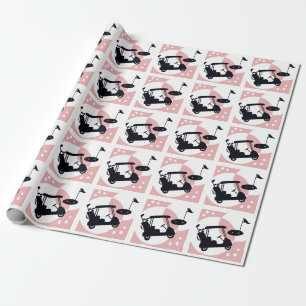 Papier Cadeau Chariot de golf rétro en noir et rose