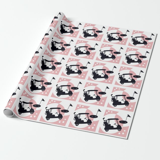 Papier Cadeau Chariot de golf rétro en noir et rose (Déroulé)