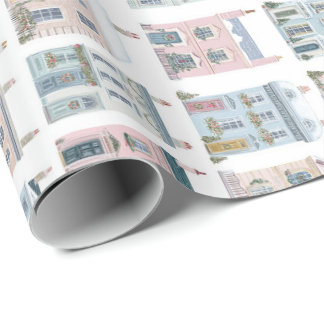 Papier cadeau charmant avec maisons de Noël à l'aq