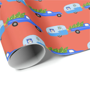 Papier Cadeau Charmant Camper de Noël Remorque Vintage RV Xmas